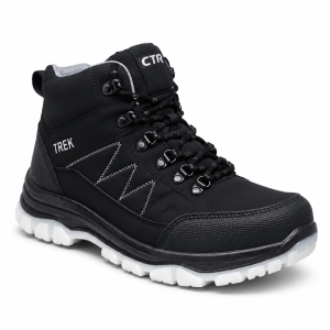 CTR Trek 20 Water-Resistant High Ankle Anti-Skid Hiking Shoes | Lightweight Unisex Trekking Shoes | Black