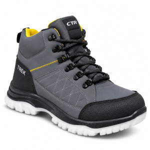 CTR Trek 20 Water-Resistant High Ankle Anti-Skid Hiking Shoes | Lightweight Unisex Trekking Shoes | Cement